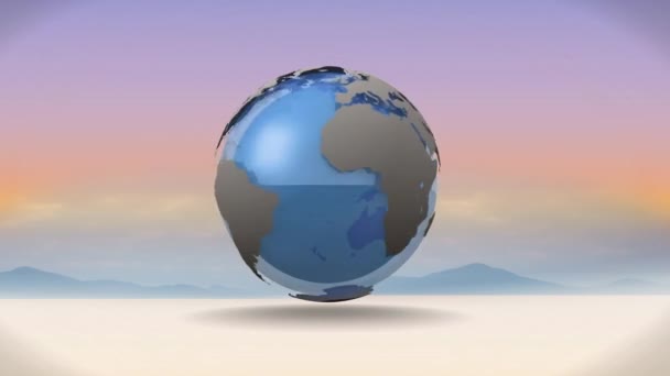 Animacja Samolotów Latających Dookoła Globu Wirujących Nad Krajobrazem Globalne Podróże — Wideo stockowe