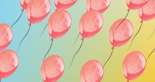 Animation Ballons Rouges Volant Sur Fond Bleu Jaune Fête Concept — Video
