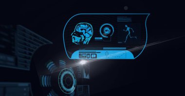 Kapsam taraması, insan beyni ve ekrandaki bilimsel veri işleme bileşimi. küresel bilim, teknoloji ve dijital arayüz kavramı dijital olarak oluşturulmuş görüntü.