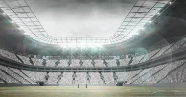 Parlak spot ışıkları olan boş bir stadyumun kompozisyonu. spor ve yarışma konsepti dijital olarak oluşturulmuş görüntü.