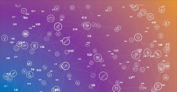 Состав Чисел Икон Желтом Фиолетовом Фоне Глобальный Бизнес Связи Технологическая — стоковое фото