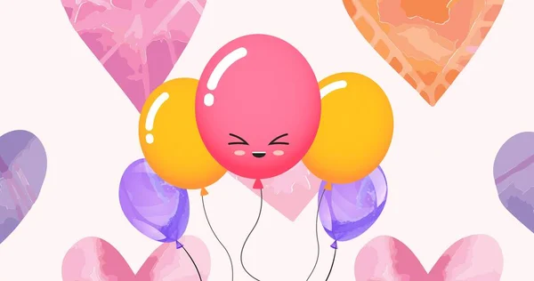 Sammansättning Färgglada Ballonger Och Hjärtan Rosa Bakgrund Alla Hjärtans Dag — Stockfoto