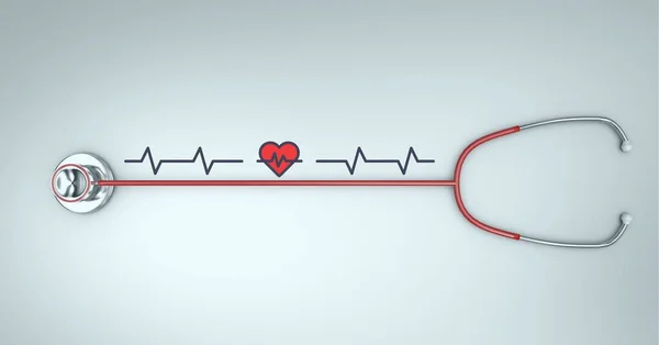 Zusammensetzung Aus Rotem Herz Mit Monitor Und Stethoskop Mit Kopierraum — Stockfoto