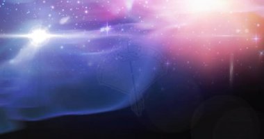 Parlayan yıldızların üzerindeki yay burcu sembolünün animasyonu. yıldız falı ve burç imzası konsepti dijital olarak oluşturulmuş video.