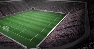 Spor stadyumundaki boş futbol sahası animasyonu. spor ve şampiyonluk konsepti dijital olarak üretilen video.