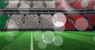 Spor stadyumunun üzerinde İtalyan bayrağı olan beyaz ışık lekelerinin canlandırılması. Spor etkinliği ve yarışma konsepti dijital olarak oluşturulmuş video.