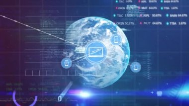 Veri işleme ve bağlantı ağı olan dünyanın animasyonu. küresel bağlantılar ve teknoloji konsepti dijital olarak oluşturulmuş video.