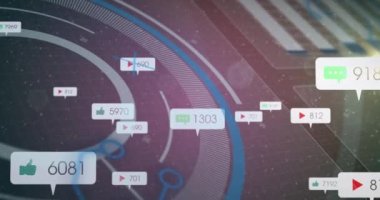 Kapsam ve veri işleme üzerinde sosyal medya simgelerinin animasyonu. küresel çevrimiçi iletişim, dijital arayüz ve teknoloji konsepti dijital olarak oluşturulmuş video.