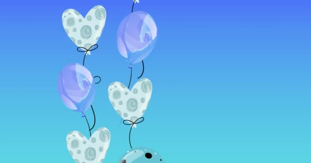 Animación Globos Púrpura Corazones Con Espacio Copia Sobre Fondo Azul — Vídeo de stock