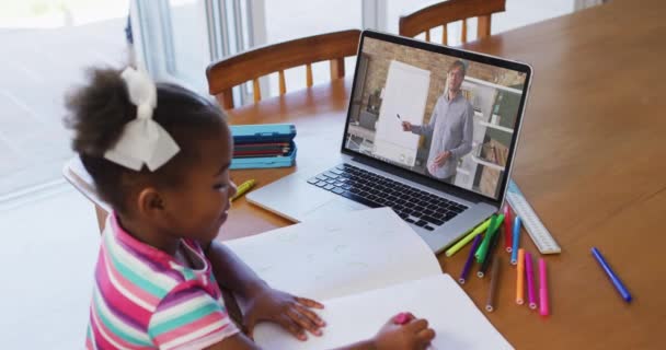 Afroamerykanka Siedząca Przy Biurku Laptopem Lekcjach Online Domu Izolacji Podczas — Wideo stockowe