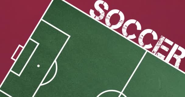 Animatie Van Stuiterende Voetbalveld Met Tekst Rode Achtergrond Sport Concurrentie — Stockvideo