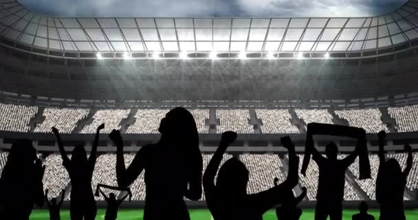 Animation Silhouettes Sports Fans Cheering Sports Stadium Sports Event Competition — Stock Video