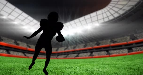 Animacja Sylwetki Amerykańskiego Piłkarza Bańką Mowy Stadionie Sportowym Sport Koncepcja — Wideo stockowe