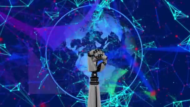 Animazione Del Globo Con Braccio Del Robot Rete Connessioni Connessioni — Video Stock