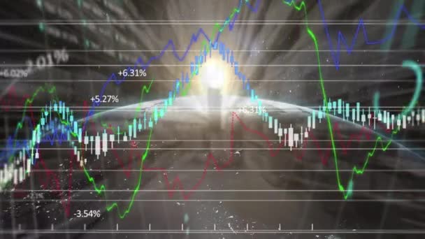 Animation Traitement Des Données Financières Globe Tourne Autour Entrepôt Expédition — Video