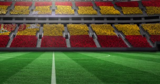 Animation Drapeau Espagnol Sur Terrain Football Vide Dans Stade Sport — Video