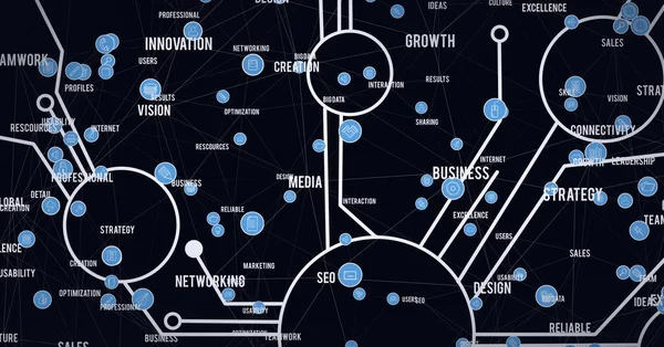 Состав Делового Текста Сети Цифровых Икон Черном Фоне Глобальный Бизнес — стоковое фото