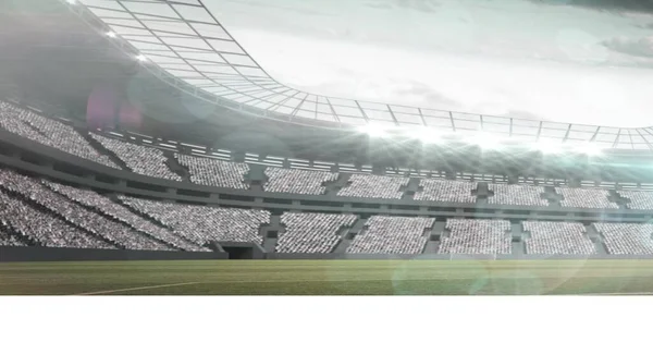 Üres Sportstadion Összetétele Ragyogó Reflektorfényekkel Sport Versenykoncepció Digitálisan Generált Kép — Stock Fotó