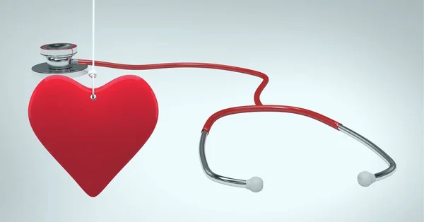 Composition Red Heart Hanging Stethoscope Copy Space White Background Medicine — Stock Photo, Image