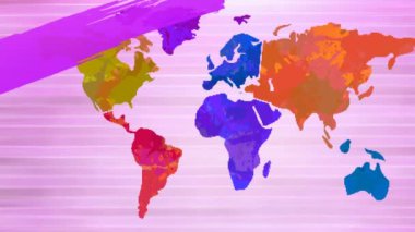 Dünya haritasında uçan uzay gemisinin animasyonu. küresel bağlantılar ve teknoloji konsepti dijital olarak oluşturulmuş video.