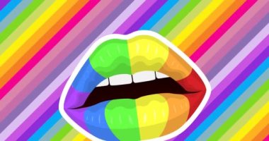 Gökkuşağı renkli dudak simgelerinin dijital animasyonu gökkuşağı arka planında yüzüyor. gay gururu ve lgbt konsepti
