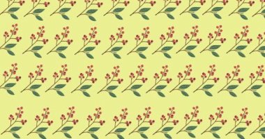 Sarı arka planda kırmızı çiçeklerin canlandırması. örüntü, bahar, yaz, doğa ve renk konsepti dijital olarak oluşturulmuş video.