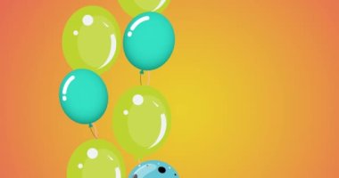 Turuncu zemin üzerinde fotokopi alanı olan yeşil balonların animasyonu. kutlama ve parti konsepti dijital olarak oluşturulmuş video.