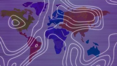 Dünya haritası üzerinde beyaz harita çizgilerinin animasyonu. küresel seyahat, bağlantılar ve teknoloji konsepti dijital olarak oluşturulmuş video.