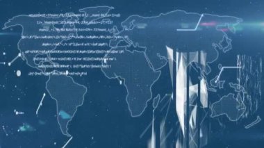 Dünya haritası üzerinde veri işleme animasyonu. küresel bağlantılar ve teknoloji konsepti dijital olarak oluşturulmuş video.