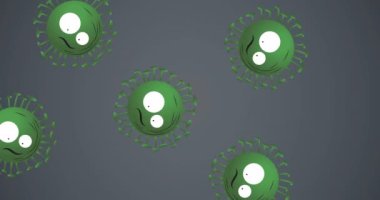 Gri arka planda gözü olan kovid 19 hücrenin animasyonu. Desen, küresel koronavirüs salgını ve sağlık konsepti dijital olarak oluşturulmuş video.