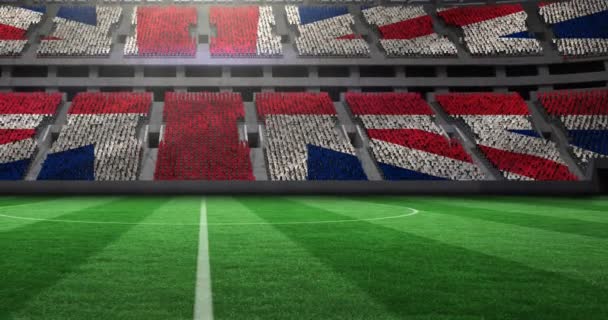 Animación Bandera Británica Campo Fútbol Vacío Estadio Deportivo Concepto Deporte — Vídeos de Stock