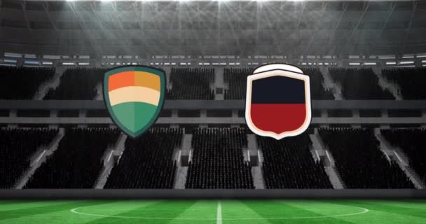 Animación Dos Emblemas Equipo Sobre Estadio Deportivo Evento Deportivo Concepto — Vídeo de stock