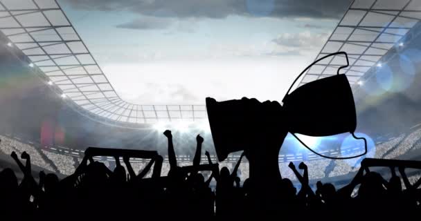 Animation Silhouettes Sports Fans Holding Cup Sports Stadium Sports Event — Stock Video