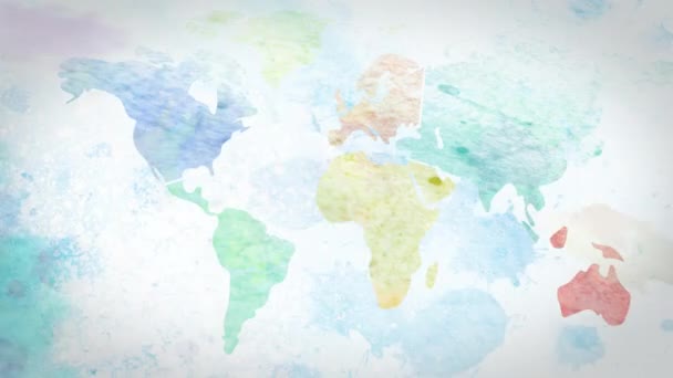 Dal Üzerinde Tünemiş Kuşun Animasyonu Dünya Haritasının Üzerinde Küresel Seyahat — Stok video