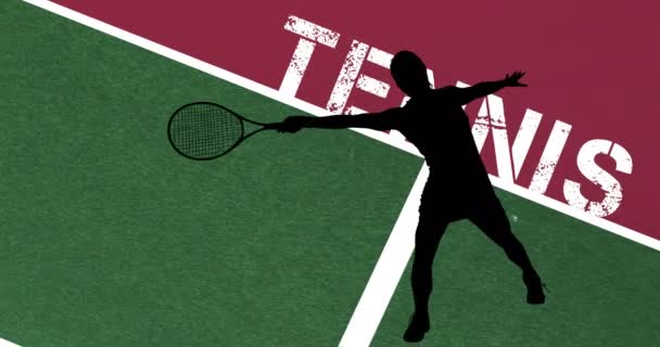 Animazione Silhouette Tennista Con Bolla Vocale Sfondo Campo Tennis Concetto — Video Stock