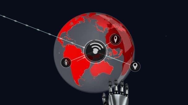 Animação Globo Com Rede Conexões Mão Robô Conexões Globais Conceito — Vídeo de Stock