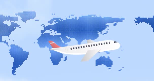 Animación Del Avión Volando Sobre Mapa Del Mundo Viajes Globales — Vídeos de Stock