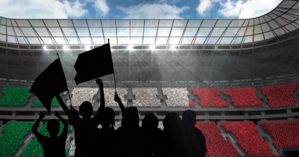 Animation Silhouettes Sports Fans Cheering Italian Flag Sports Stadium Sports — Stock Video