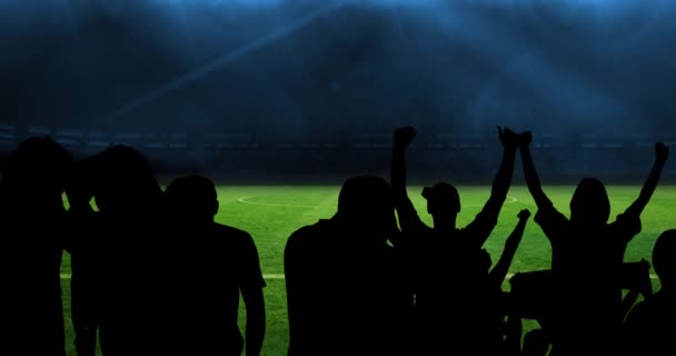 Animação Silhuetas Torcedores Esportes Que Torcem Sobre Estádio Esportes Evento — Vídeo de Stock