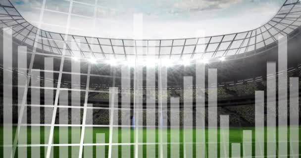 Animación Estadísticas Sobre Stands Vacíos Estadio Deportivo Concepto Global Networking — Vídeos de Stock