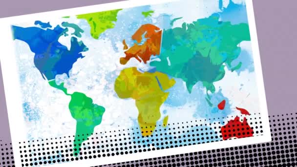 用蓝色方块在白色背景上移动的世界地图的动画 全球连接和技术概念数字生成视频 — 图库视频影像