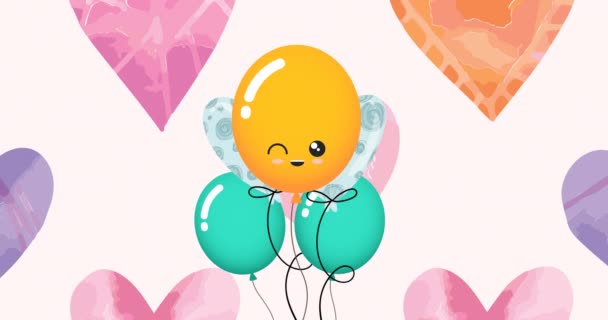 Animation Colourful Balloons Hearts Pink Background Valentine Day Celebration Party — Stock Video