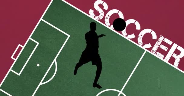 Animatie Van Silhouet Van Voetballer Voetbaltekst Toonhoogte Sport Concurrentie Concept — Stockvideo