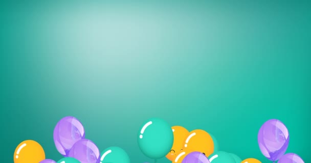 Animação Balões Verdes Roxos Laranja Sobre Fundo Verde Festa Celebração — Vídeo de Stock