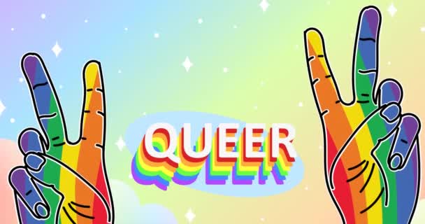 Animación Digital Texto Queer Dos Signos Paz Las Manos Color — Vídeo de stock