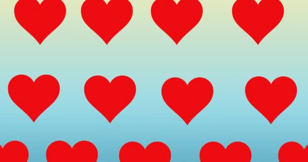 Σύνθεση Από Σειρές Κόκκινων Καρδιών Που Κινούνται Μπλε Φόντο Μοτίβο — Αρχείο Βίντεο