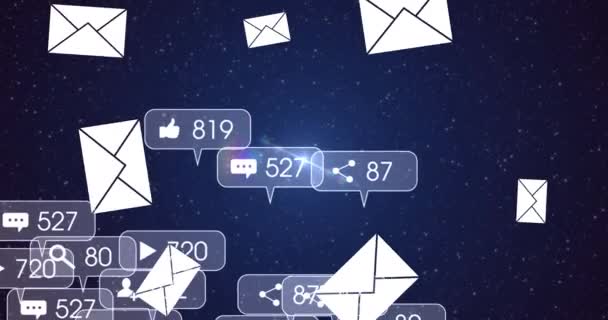 Animation Von Digitalen Online Umschlagsymbolen Und Sprechblasen Über Dem Nachthimmel — Stockvideo