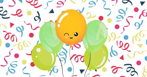 Σύνθεση Πράσινων Και Κίτρινων Μπαλονιών Σερπαντίνες Λευκό Φόντο Εορτασμός Και — Φωτογραφία Αρχείου
