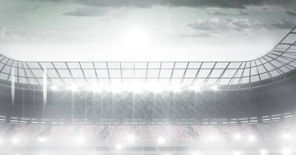 光るスポットライトを持つ空のスポーツスタジアムの構成 スポーツと競争の概念をデジタルで生成し — ストック写真