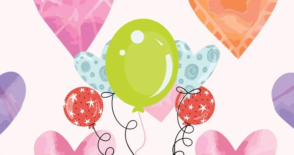 Kompozycja Kolorowych Balonów Serc Różowym Tle Walentynki Uroczystości Koncepcja Partii — Zdjęcie stockowe